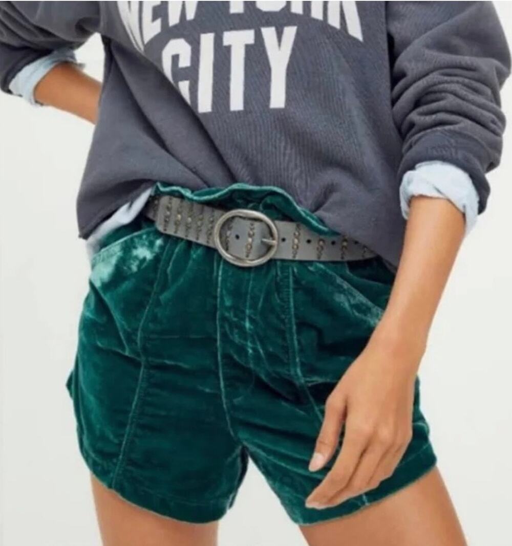 NWT Free People At First Sight Velvet High Rise Shorts Women's XS Green Goth